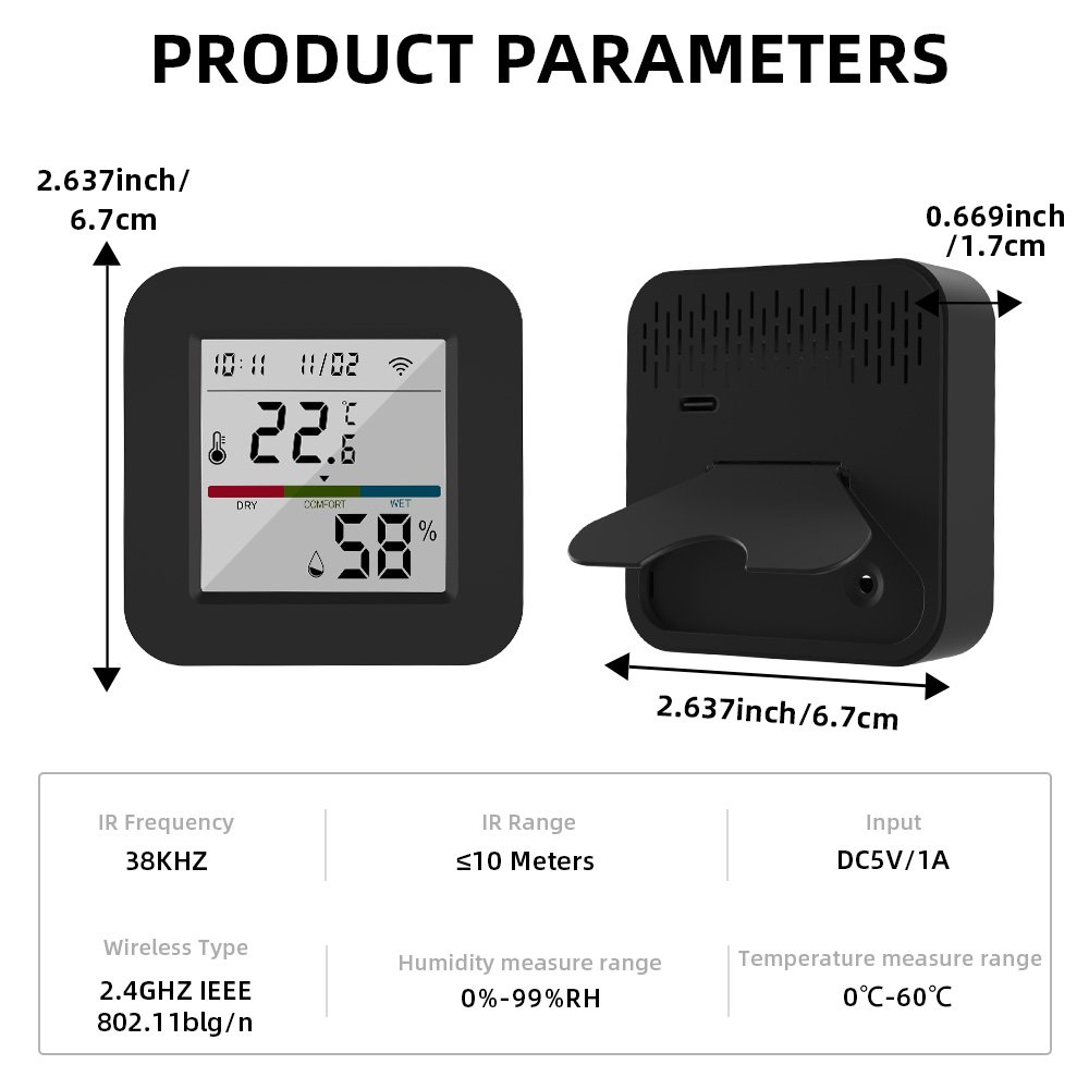 WALE Tuya Universal Smart WiFi IR Infrared Remote Control Learning Code Temperature Humidity Monitor for Air Conditioner on OFF
