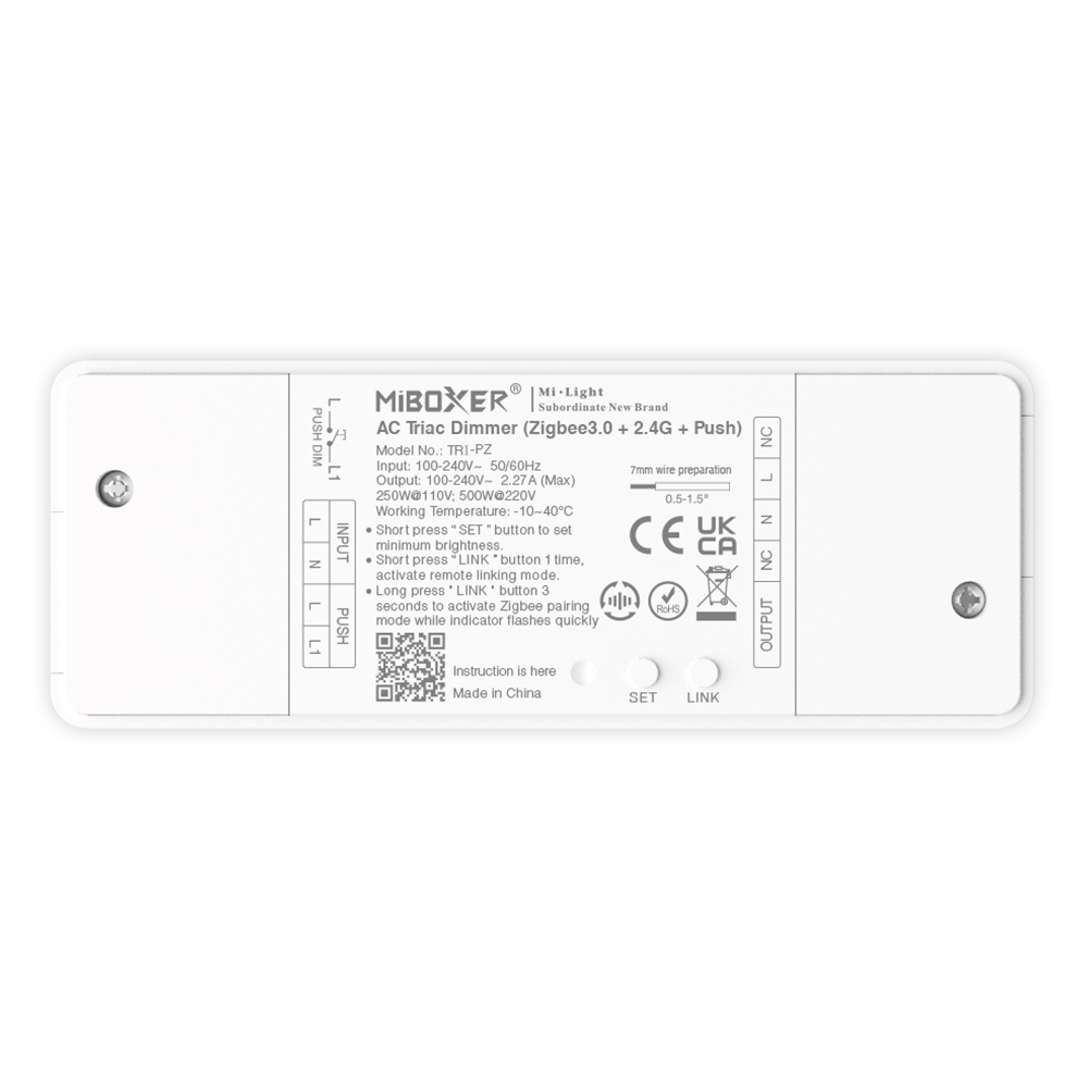 100-240V Brightness Adjustable Miboxer Zigbee 3.0 + 2.4GHz + Push 500W AC Triac Dimmer