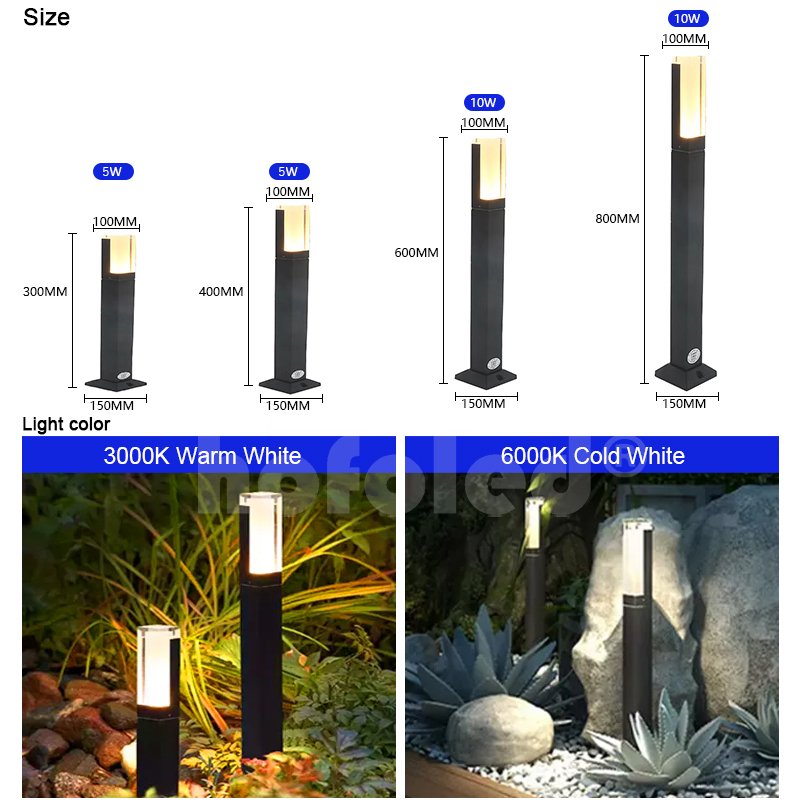 LED 12W IP65 Waterproof Post Bollard Light Modern Landscape Path Outside Backyard Lawn Garden Outdoor Lamp Garden Pole
