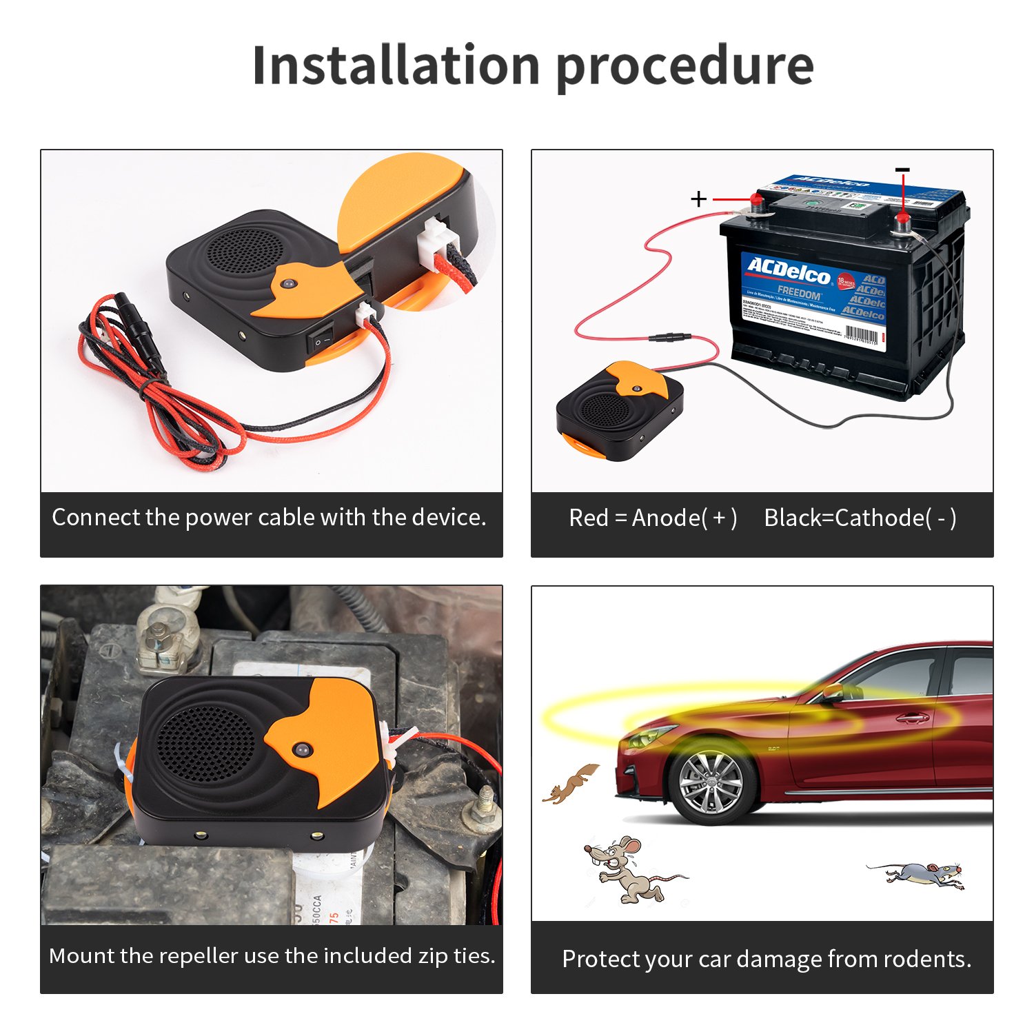 Car Engine Rodent Deterrent Stops Defense Pest Mice Auto Vehicle Battery Ultrasonic Marten Repellent Mouse Underhood Repeller