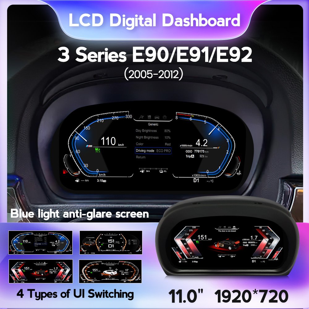 MEKEDE 1920*720 Linux System Car LCD Meter Car Digital Cluster Speedometer for BMW 3 Series E90 E91 E92 2005-2012