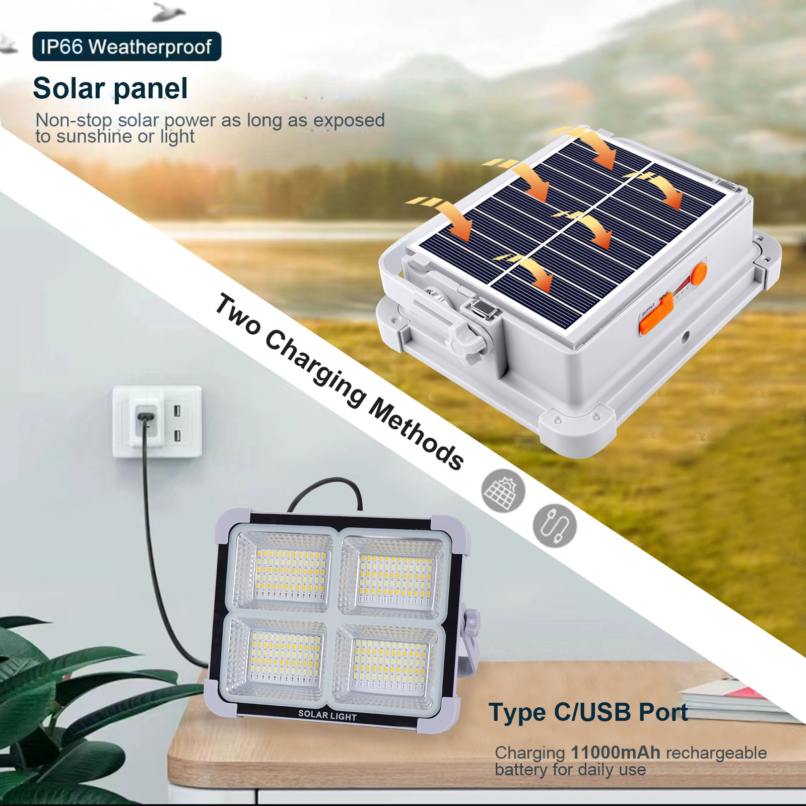 Emergency Light 150W 100W IP66 Waterproof Solar LED Flood Garden Lights Outdoor Projector Lamp Energy Saving Solar Flood Light