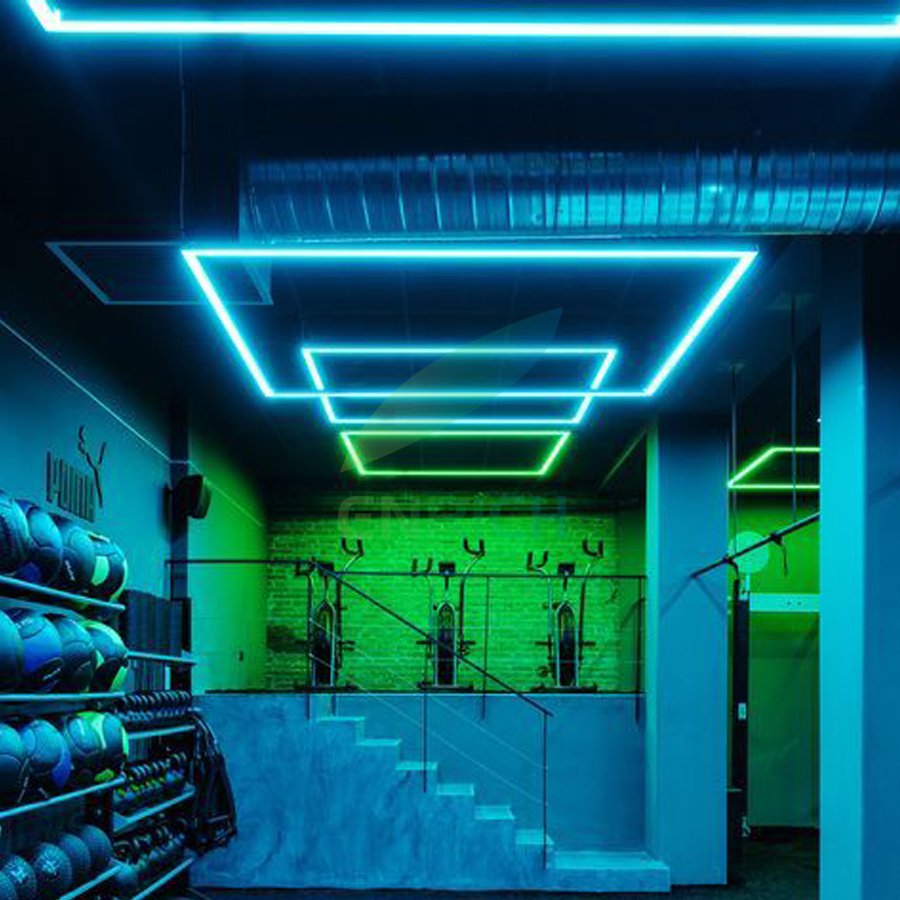 Modern Gym Lighting RGB Color Changing Custom LED Square Linear Pendant Light With App Control