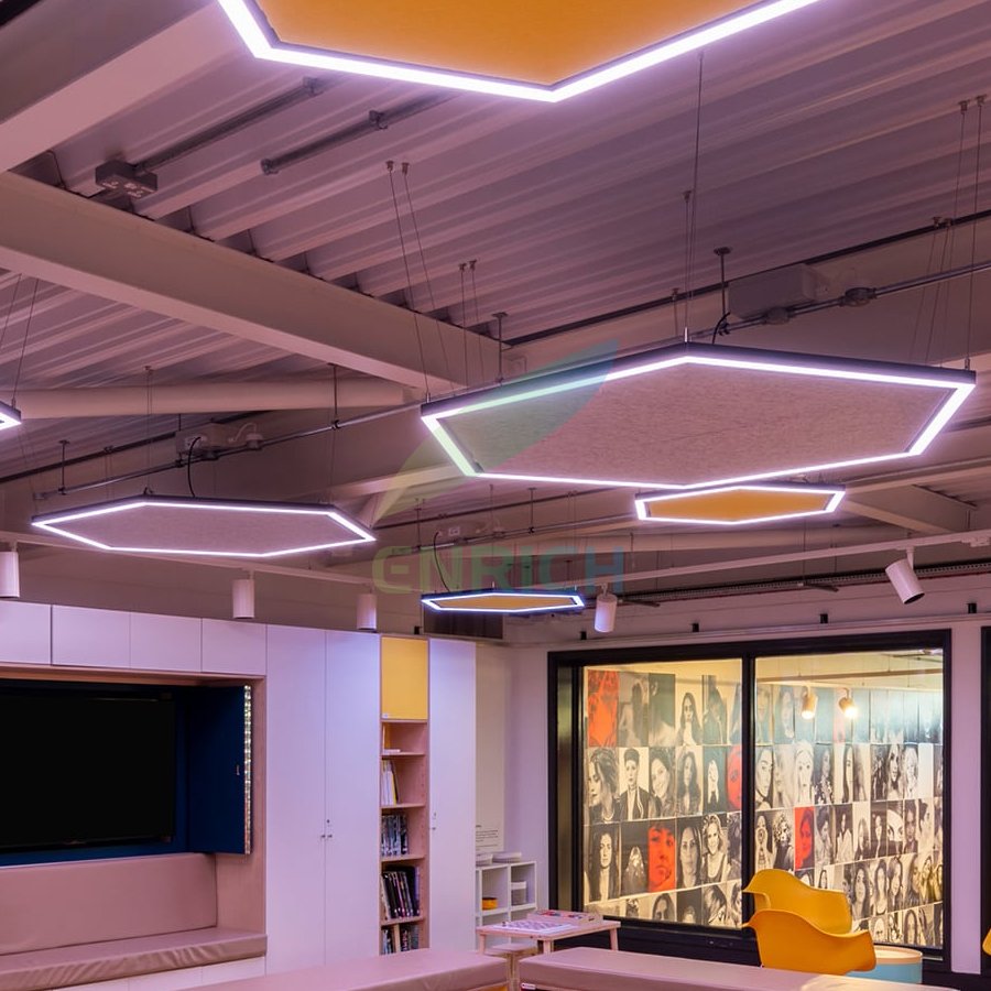 Modern Gym Lighting RGB Color Changing Custom LED Square Linear Pendant Light With App Control