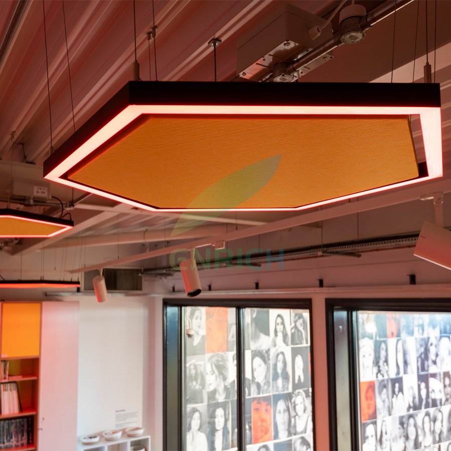Modern Gym Lighting RGB Color Changing Custom LED Square Linear Pendant Light With App Control