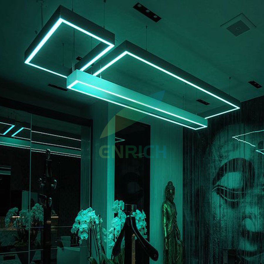 Modern Gym Lighting RGB Color Changing Custom LED Square Linear Pendant Light With App Control