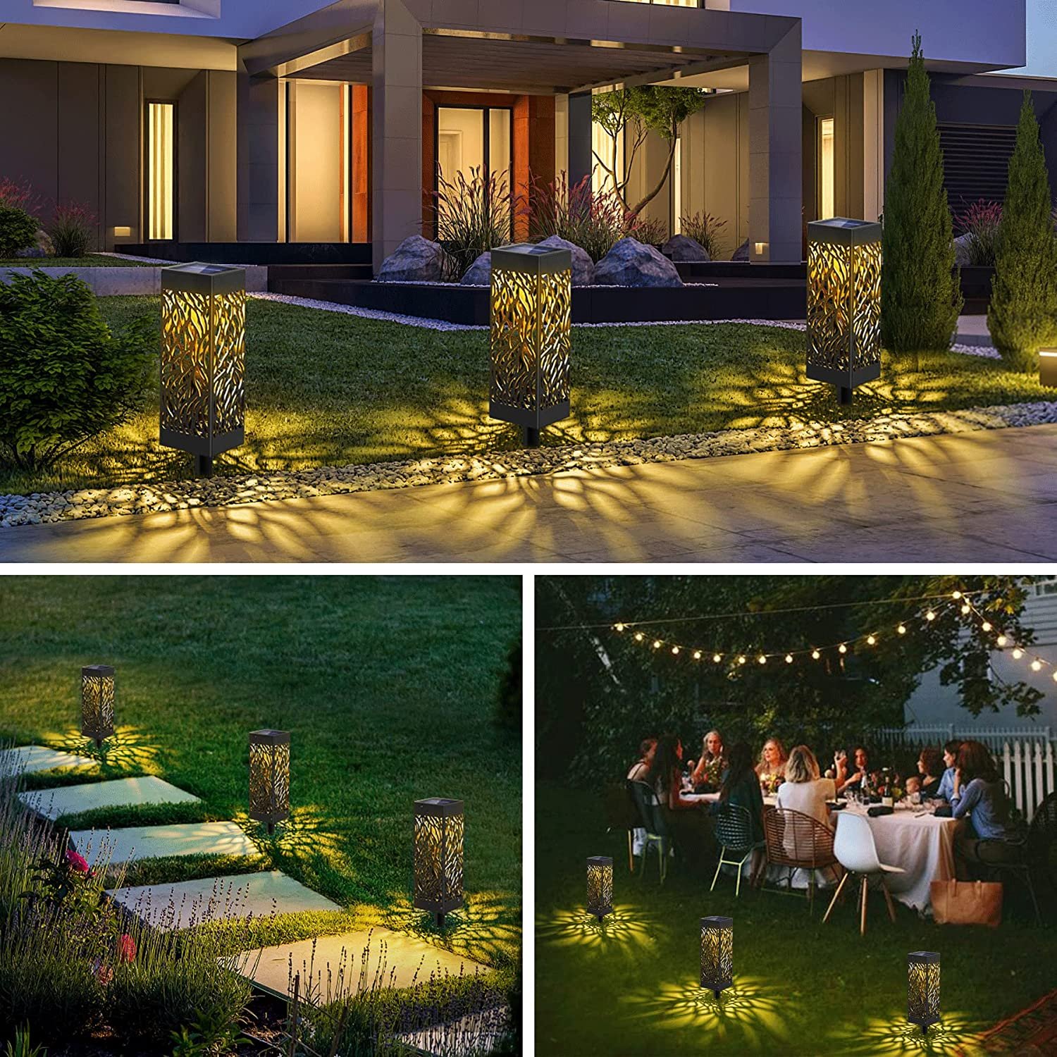 Energy Saving Solar Patterned Garden Light Outdoor Decor Solar Led Lamp Post Solar Lantern Light Auto On/Off for Yard Path Patio