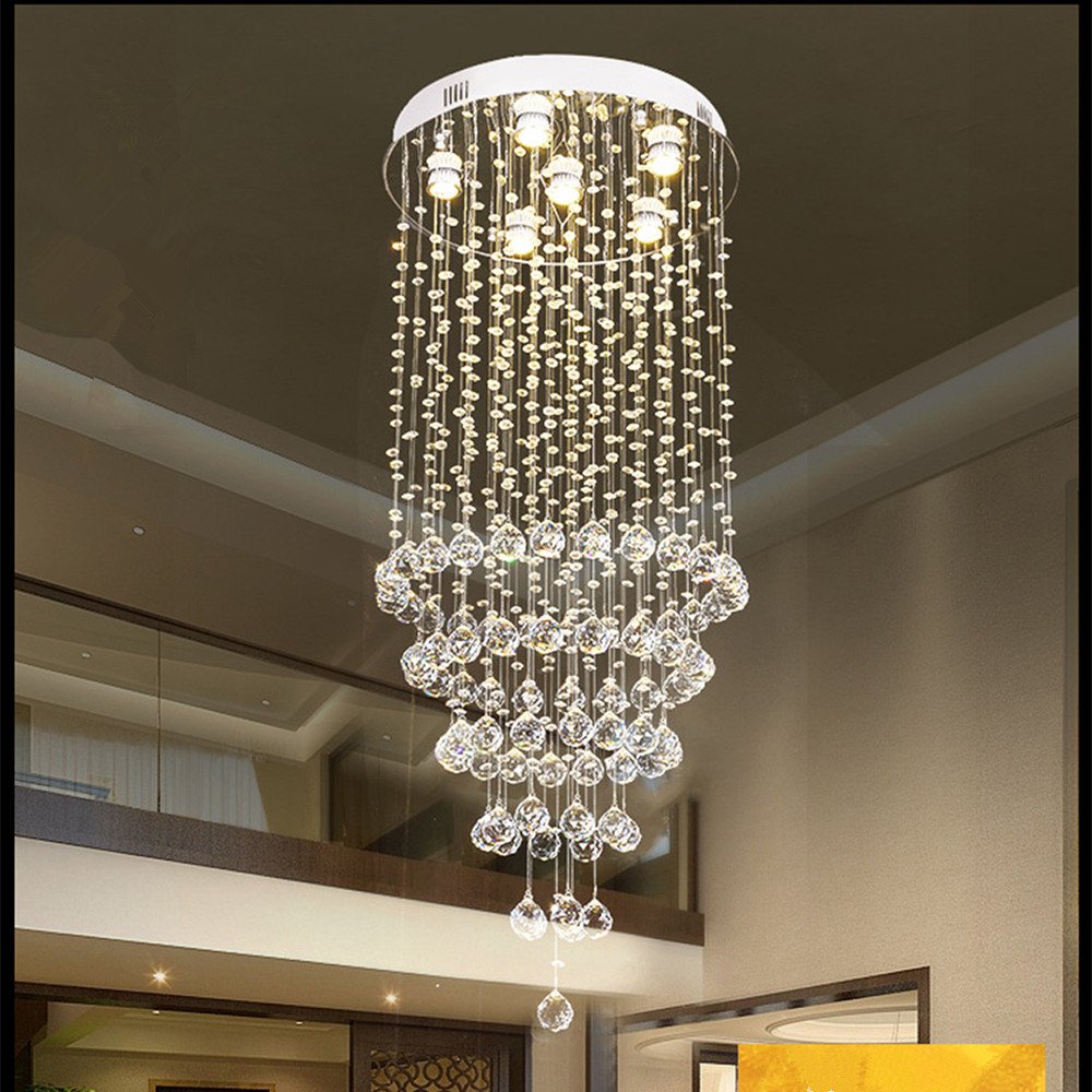 Traditional Raindrop Ceiling Luxury Crystal Long Pendant Light Stainless Steel Chandeliers
