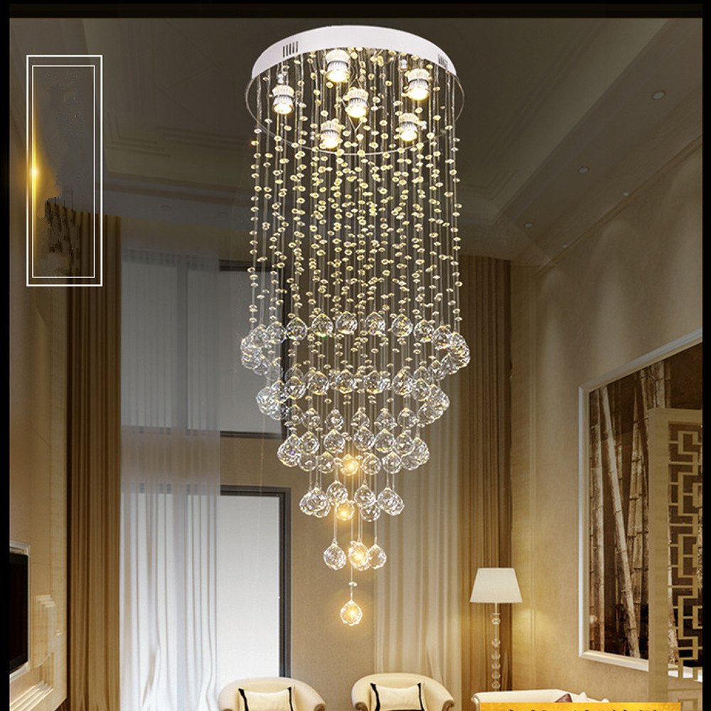 Traditional Raindrop Ceiling Luxury Crystal Long Pendant Light Stainless Steel Chandeliers