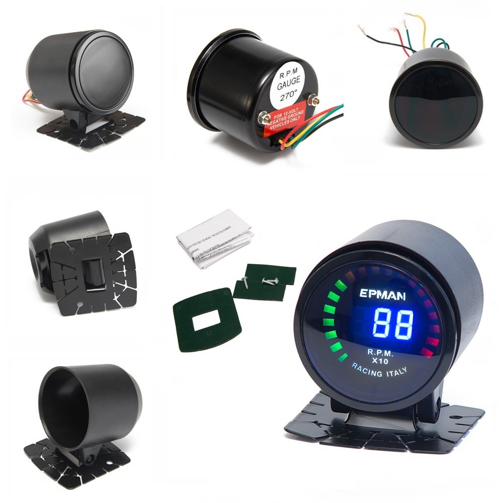 EPMAN Car Motor Auto 2" 52mm Digital Smoked 20 LED RPM Tacho Tachometer Gauge Meter with Bracket EP-GA50RPM