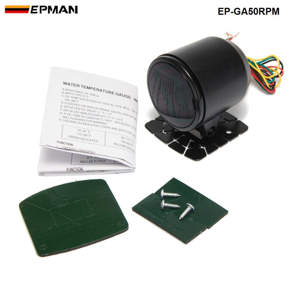 EPMAN Car Motor Auto 2" 52mm Digital Smoked 20 LED RPM Tacho Tachometer Gauge Meter with Bracket EP-GA50RPM