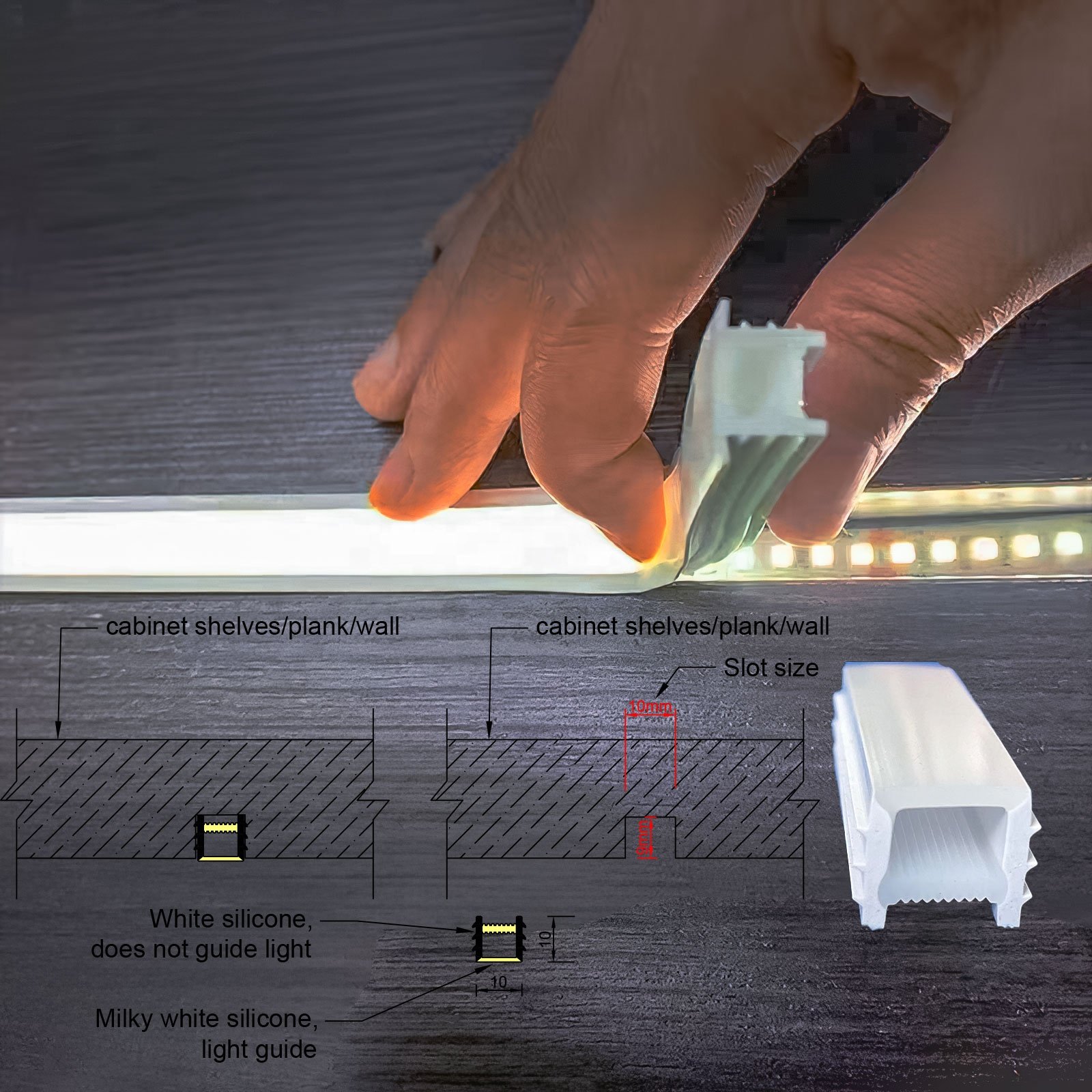 Silicone Flexible LED Neon Tube Cabinet Bookcase Wine Cabinet Ceiling Wall Decoration Light English