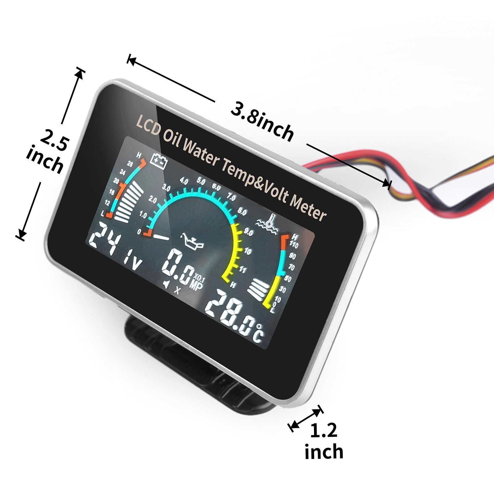 3 in 1 LCD Car Digital Oil Pressure Gauge Voltmeter Water Temp Meter 1/8 NPT Oil Pressure Sensor + Water Temperature Sensor 10mm