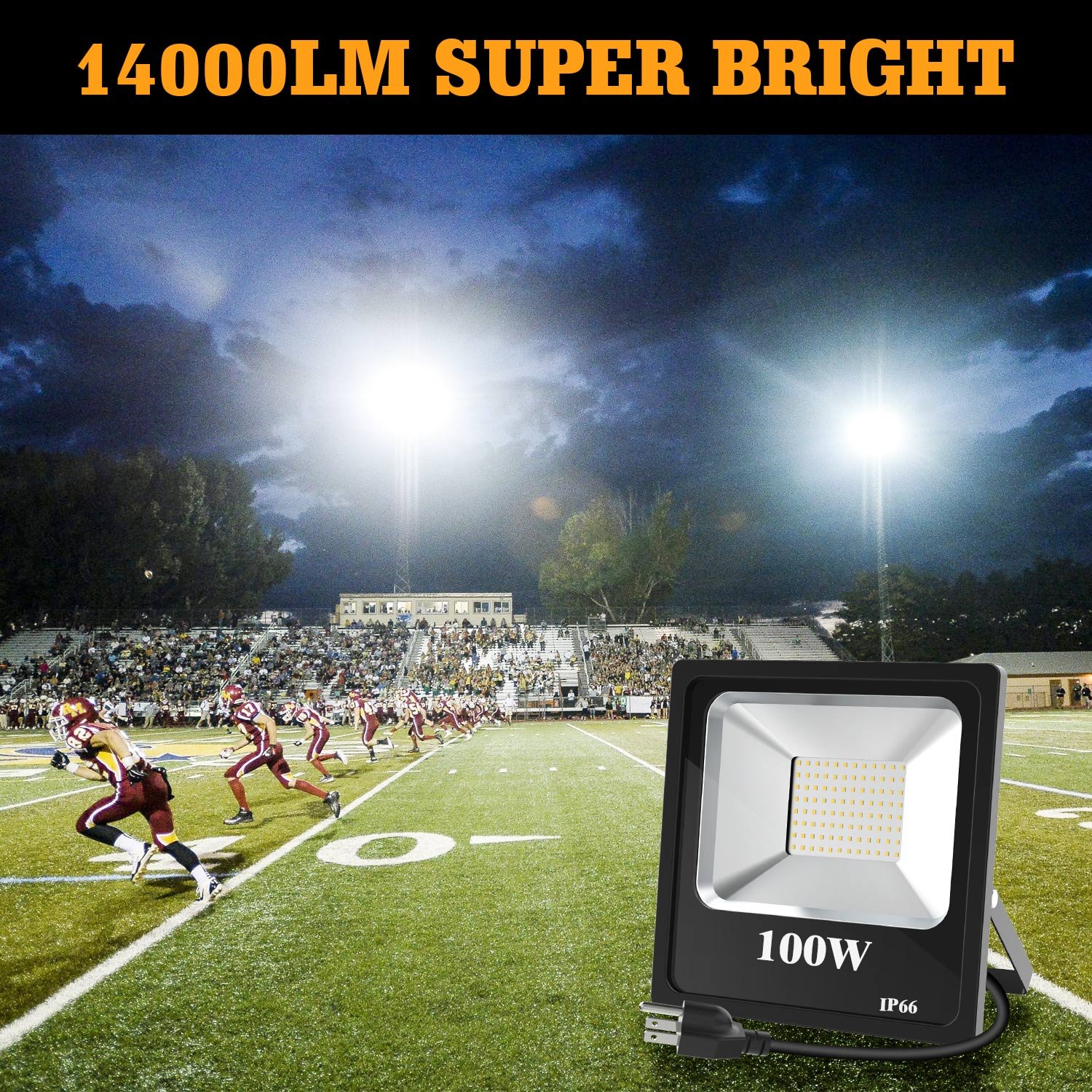 100W Floodlights IP66 US Stock Outdoor 14000lm Bright 5000K Stage Lights LED Industrial Flood Lighting Fixtures Light with Plug