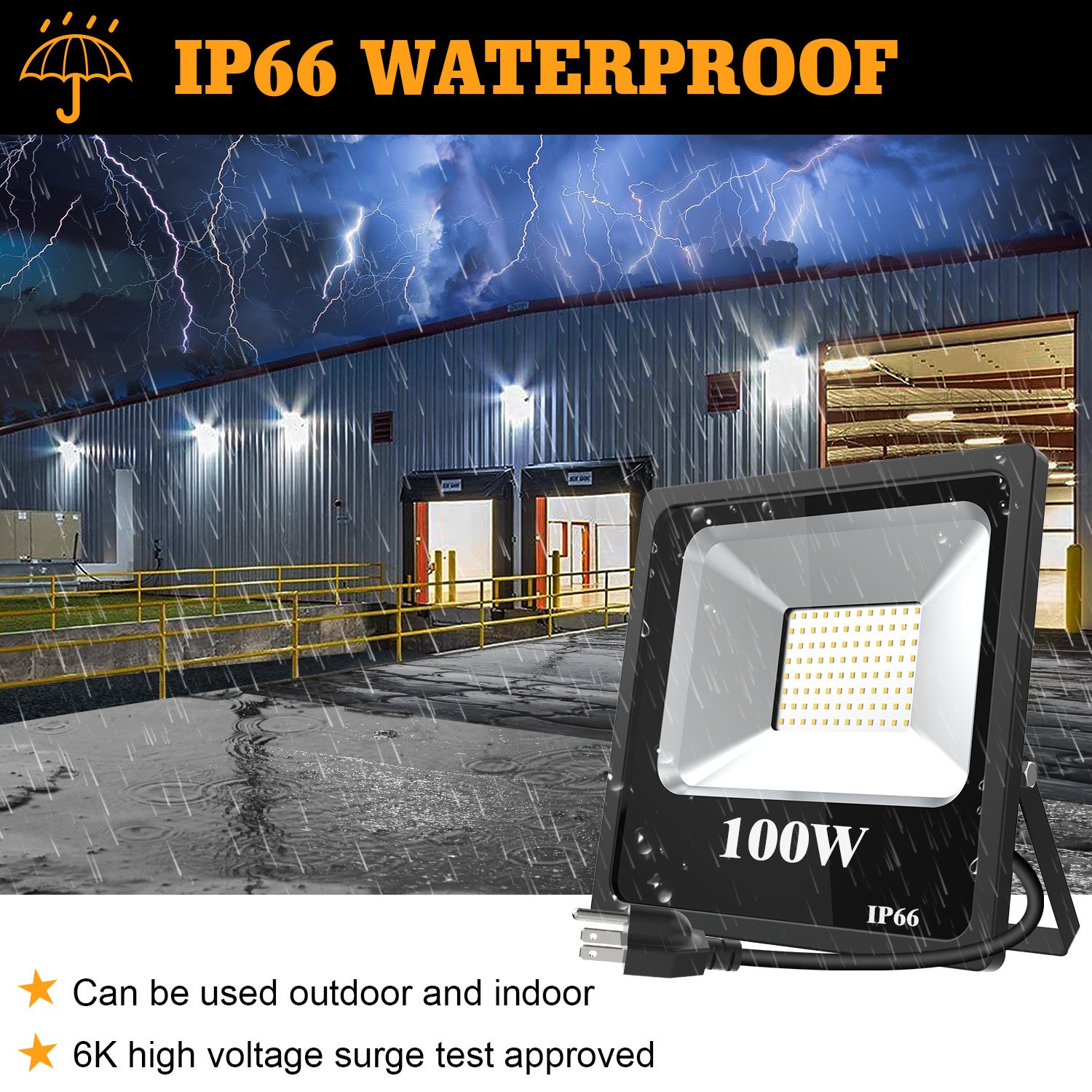 100W Floodlights IP66 US Stock Outdoor 14000lm Bright 5000K Stage Lights LED Industrial Flood Lighting Fixtures Light with Plug