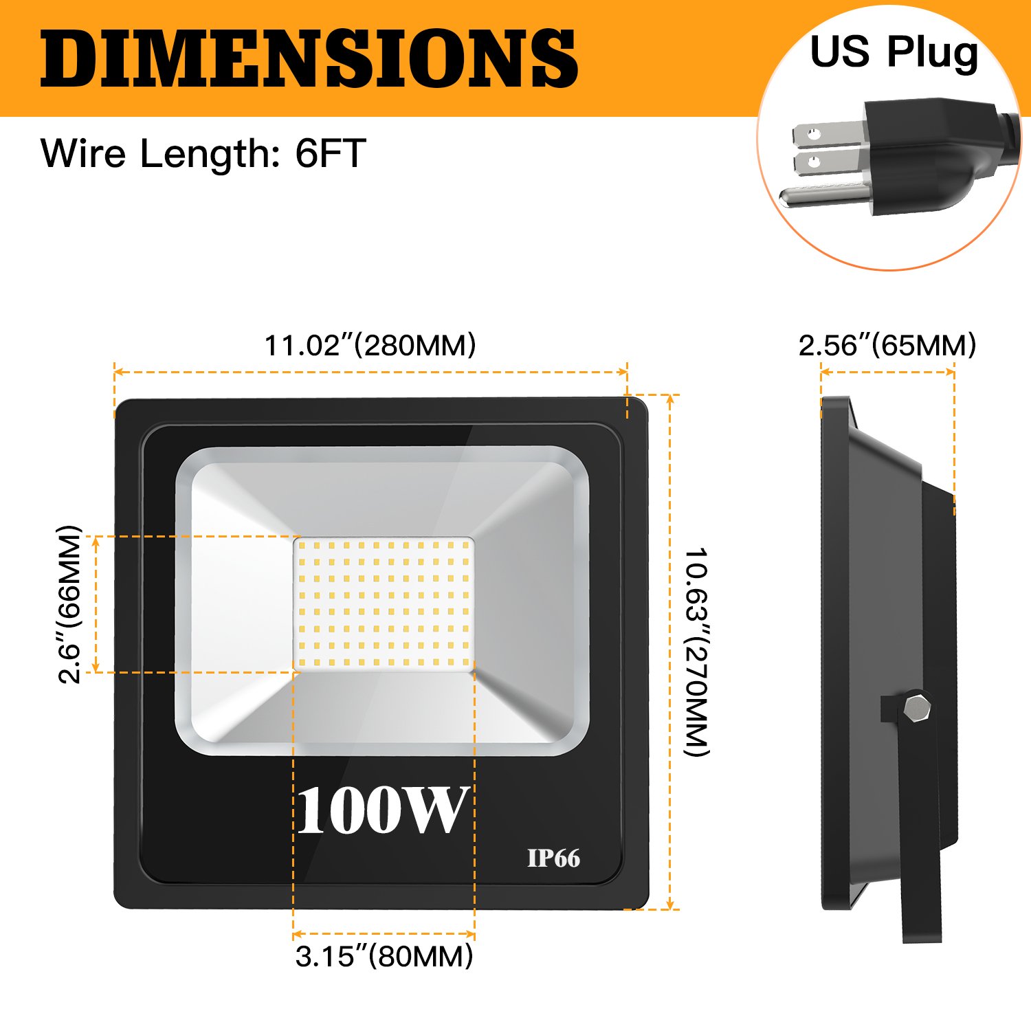 100W Floodlights IP66 US Stock Outdoor 14000lm Bright 5000K Stage Lights LED Industrial Flood Lighting Fixtures Light with Plug