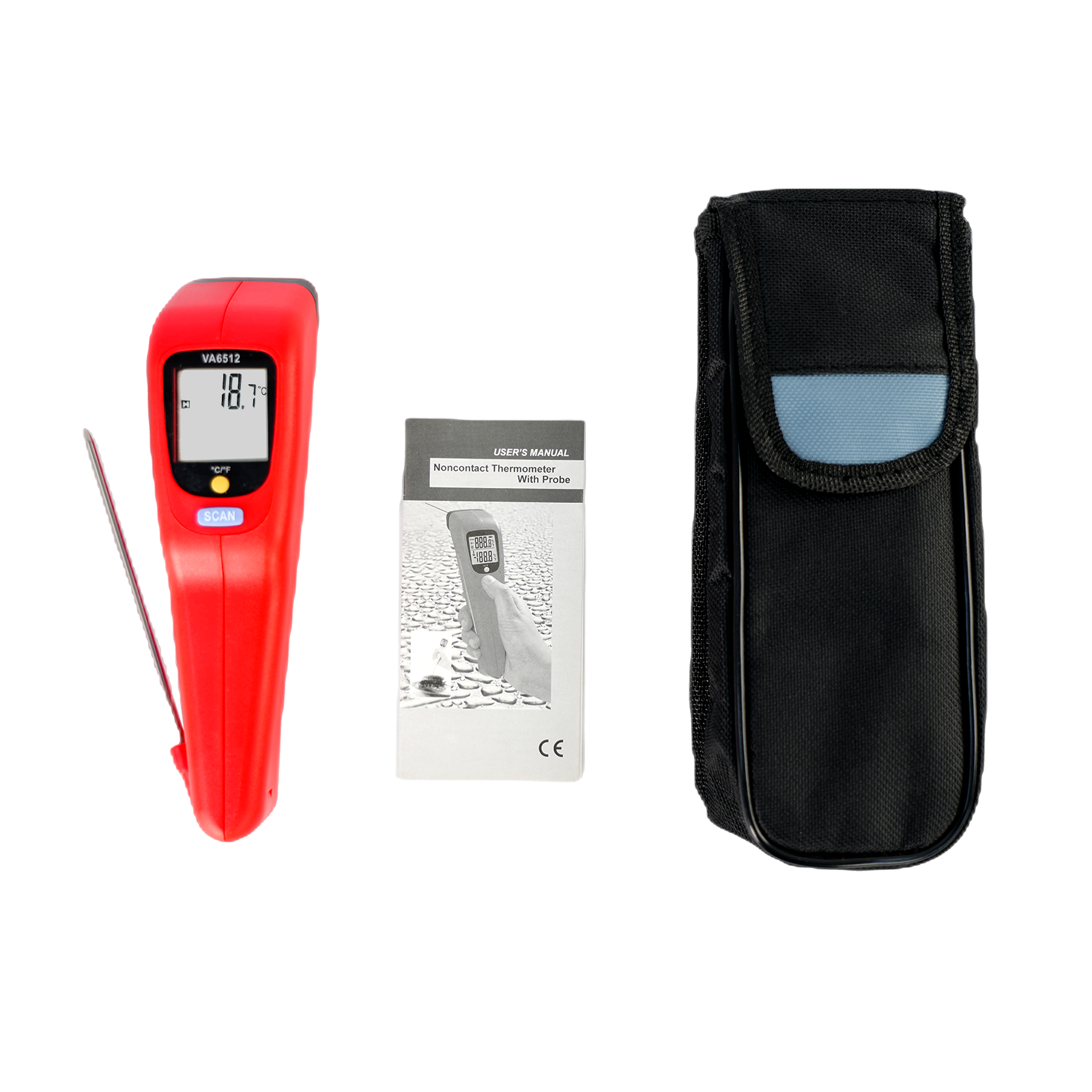 VA6512 Digital Dual Thermometer 2 in 1 Infrared Laser Contact Folding Probe Professional Household Industrial Temperature Meter