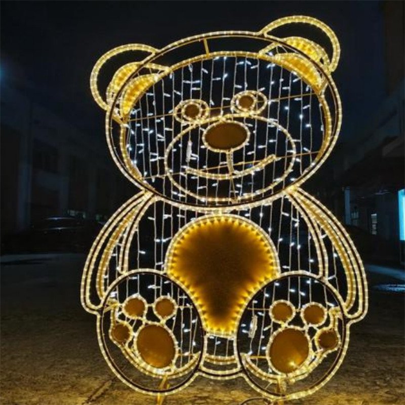 3D Pattern Santa Claus Christmas Bear Outdoor Park Pattern Festive Atmosphere Decorative Lights