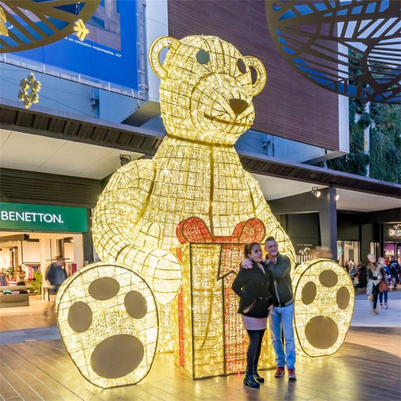 3D Pattern Santa Claus Christmas Bear Outdoor Park Pattern Festive Atmosphere Decorative Lights