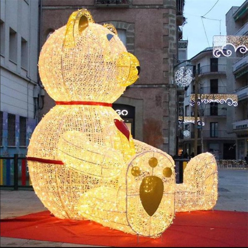 3D Pattern Santa Claus Christmas Bear Outdoor Park Pattern Festive Atmosphere Decorative Lights
