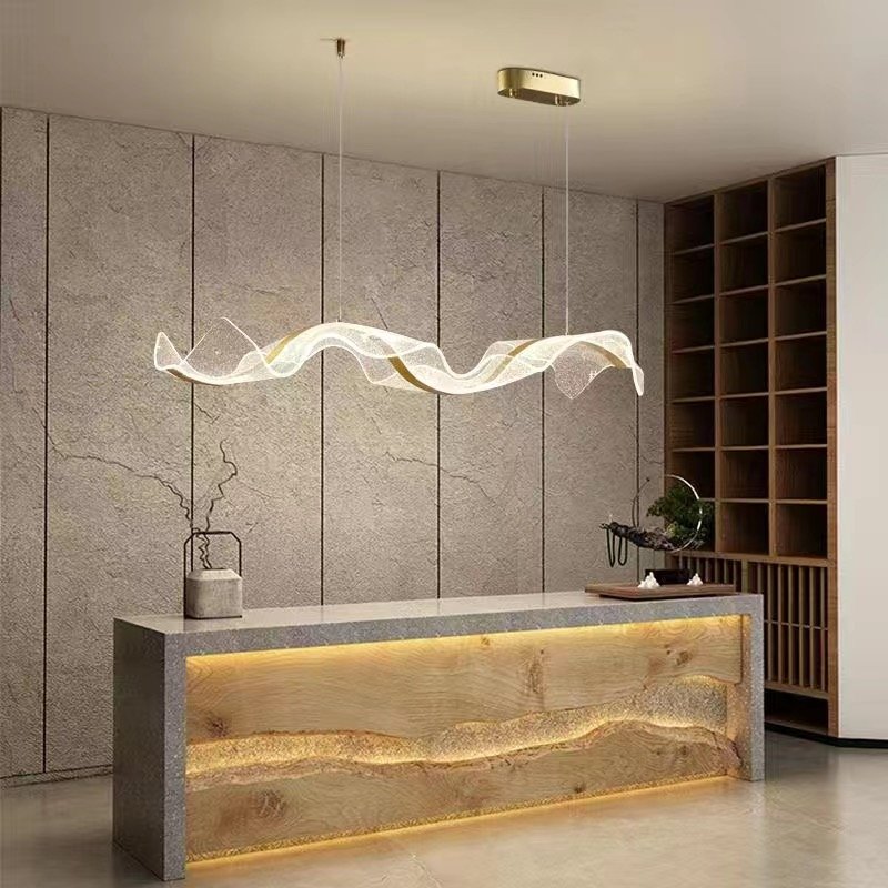 Customized Rectangle Acrylic LED Pendant Light Nordic Modern Gold Luxury Designers Chandelier for Kitchen Bars Front Desk