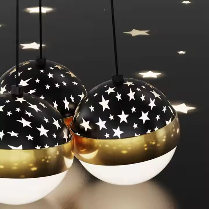 Eye Care 4 Rings High Ceiling Hanging Lamp Steel LED Round Nordic Luxury Crystal Romantic Starry Sky Chandelier Pendant Light
