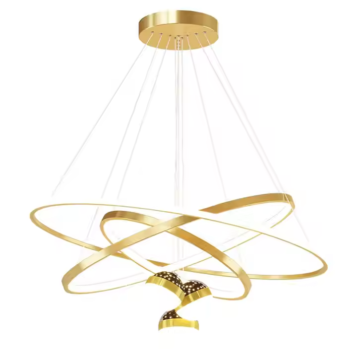 Eye Care 4 Rings High Ceiling Hanging Lamp Steel LED Round Nordic Luxury Crystal Romantic Starry Sky Chandelier Pendant Light