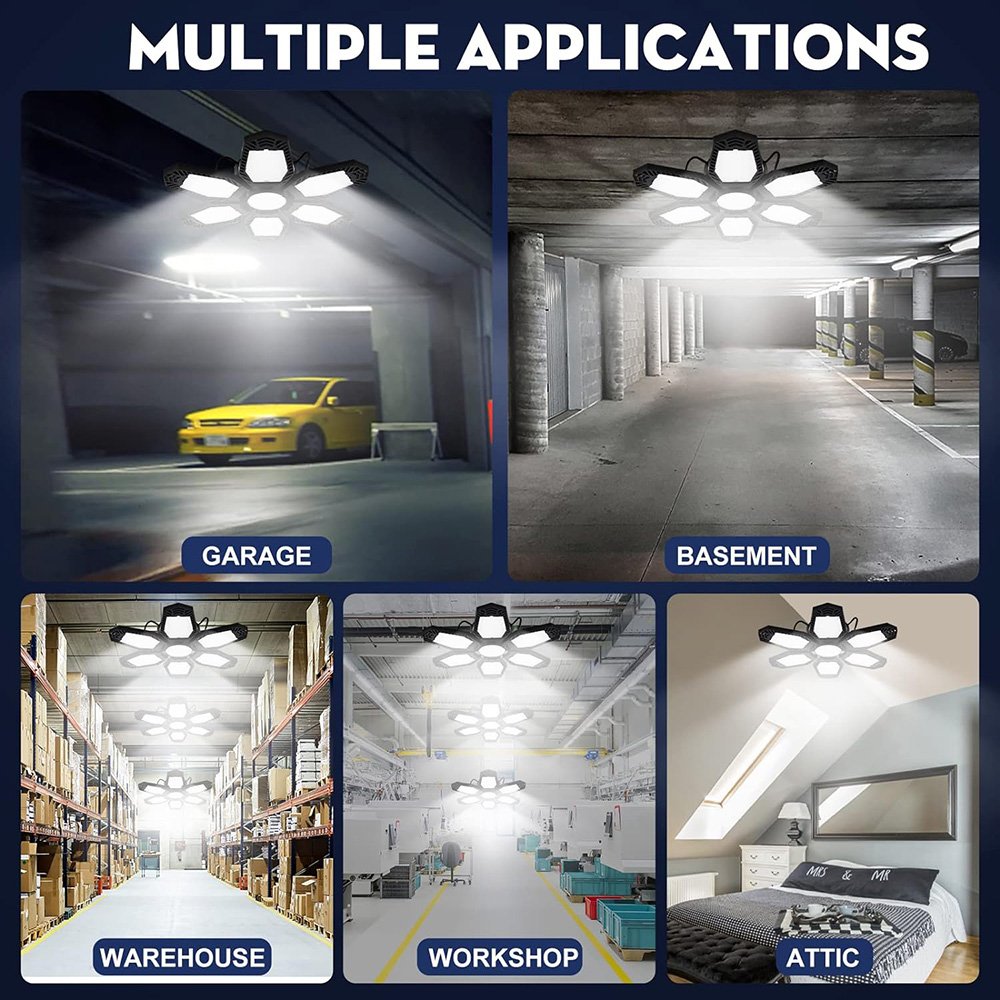LED Garage Lights, 150W E26/E27 LED Light Garage Lighting with 6+1 Adjustable Panels Garage Bulb for Basement