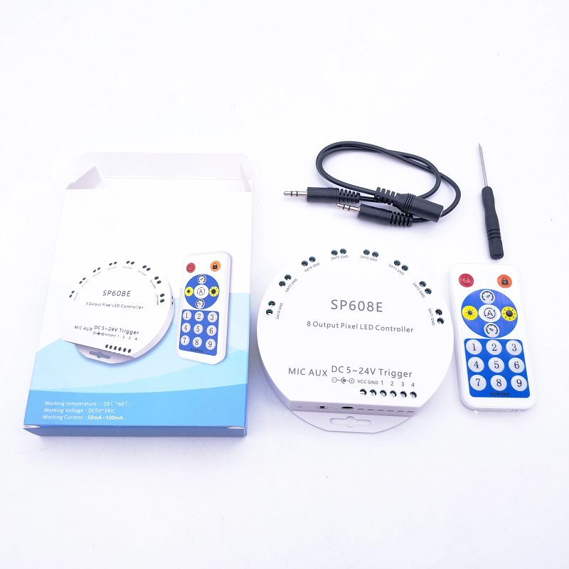 SP608E DC5V-24V Music Controller 8CH Signal Built in Mic WS2811 WS2812B WS2815 Remote APP Control LED Strip Light Controller