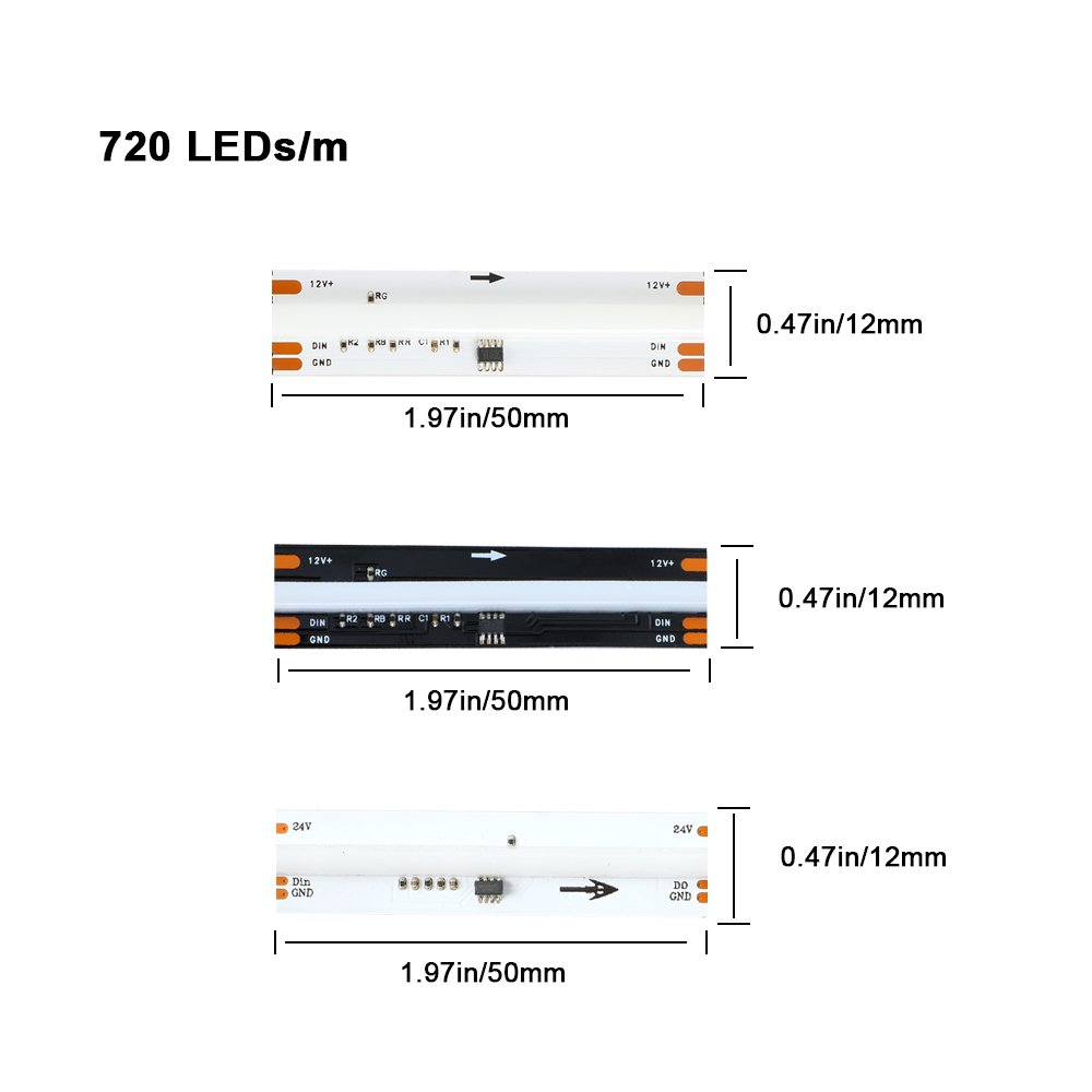 Chasing Running 720led Black PCB COB RGBIC LED Tape 12v 24v APP Control Smart RGB COB LED Strip Light for Home Room Decor