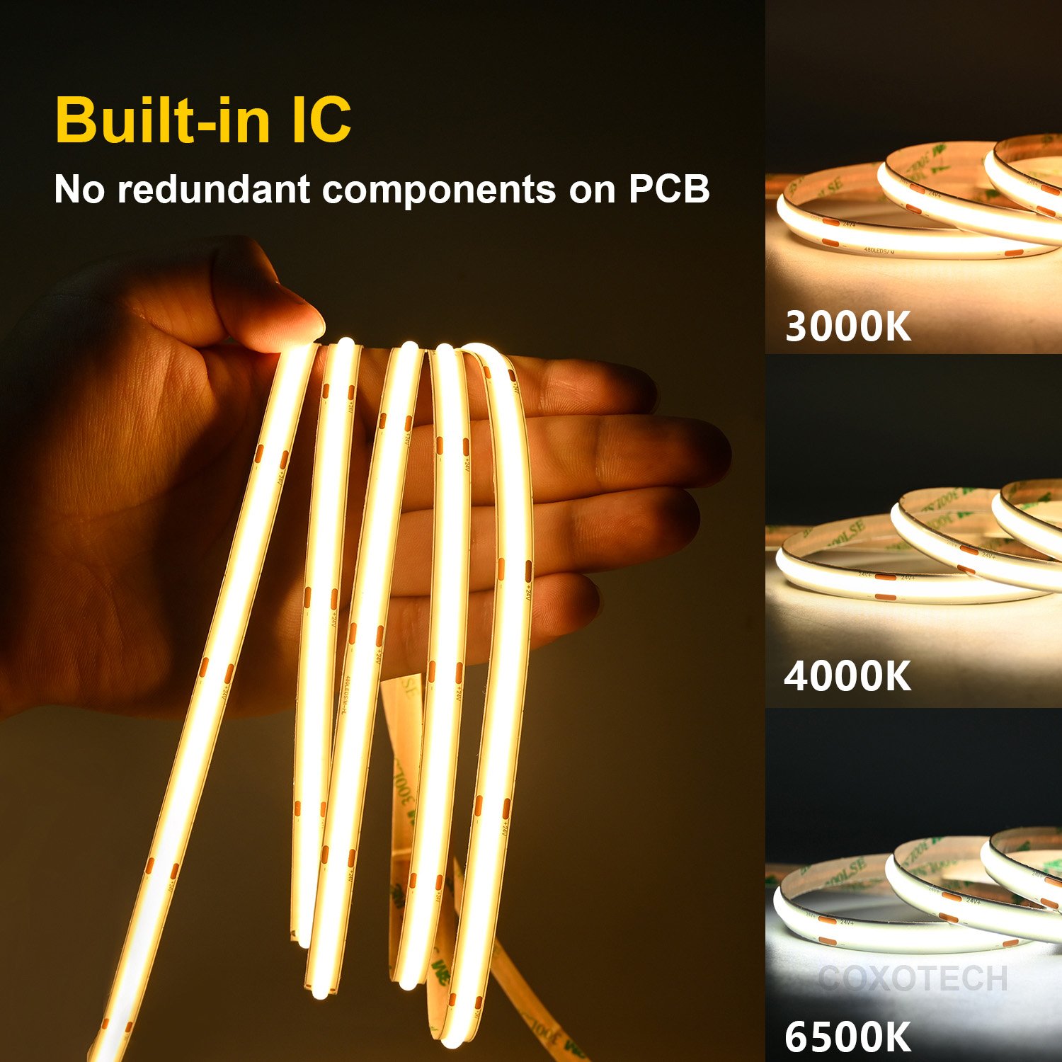 COXO Constant Current Led Strip Ultra Long 50 Feet 15m 20m 30m 20 Meter Constant Current Cob Led Strip Light
