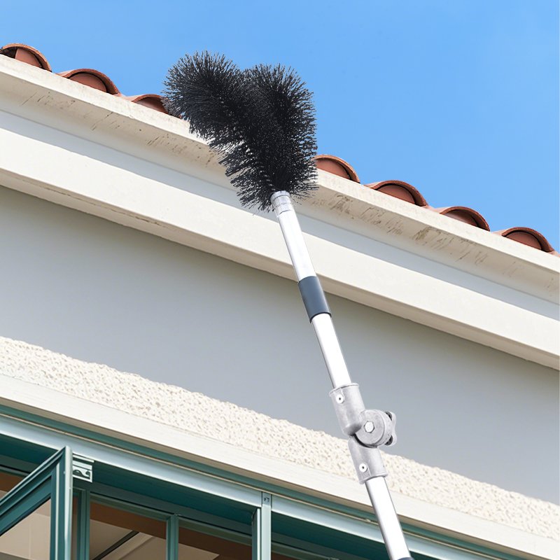 Stainless Steel Pipe Roof Gutter Cleaning Brush with Telescopic Extendable Pole Easy Remove Leaves Home Cleaning Supplies