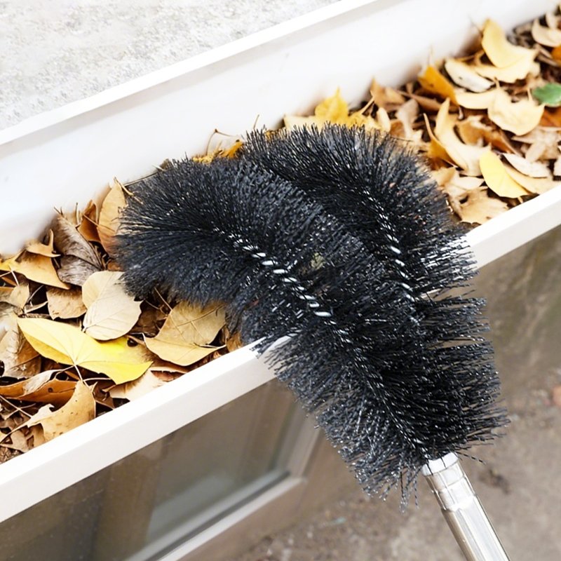 Stainless Steel Pipe Roof Gutter Cleaning Brush with Telescopic Extendable Pole Easy Remove Leaves Home Cleaning Supplies