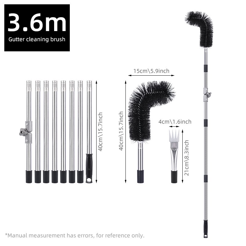 Stainless Steel Pipe Roof Gutter Cleaning Brush with Telescopic Extendable Pole Easy Remove Leaves Home Cleaning Supplies