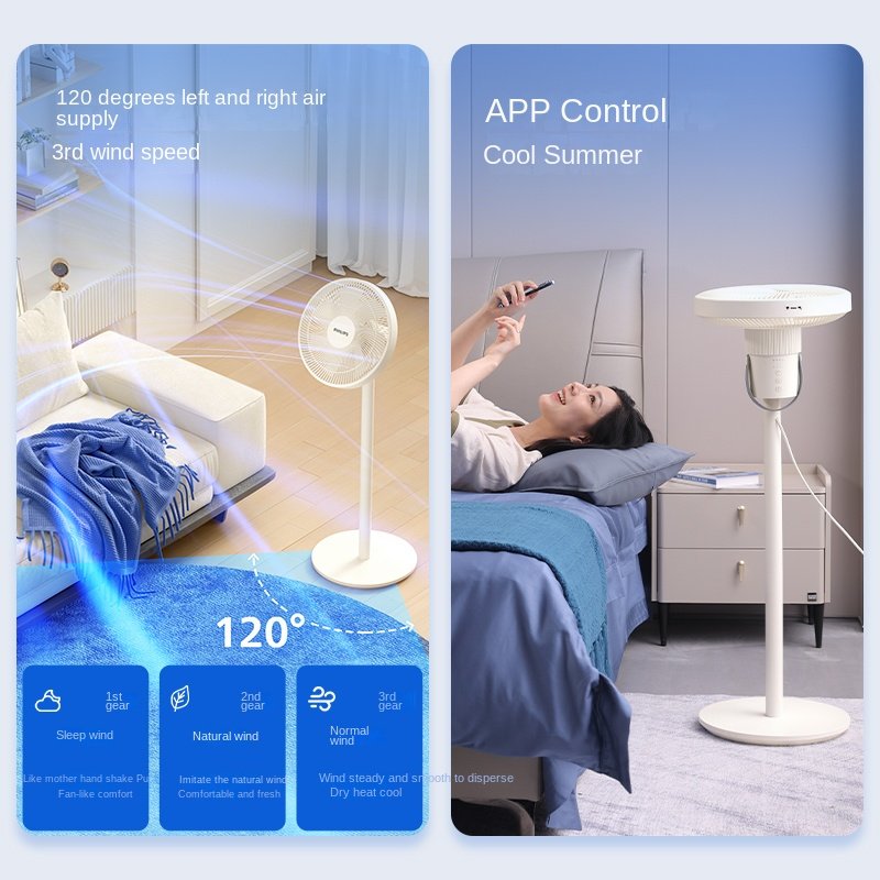 Philips Electric Fan High Wind air Circulation Household Remote Control Vertical Strong Soft Sound Intelligent Shaking Head