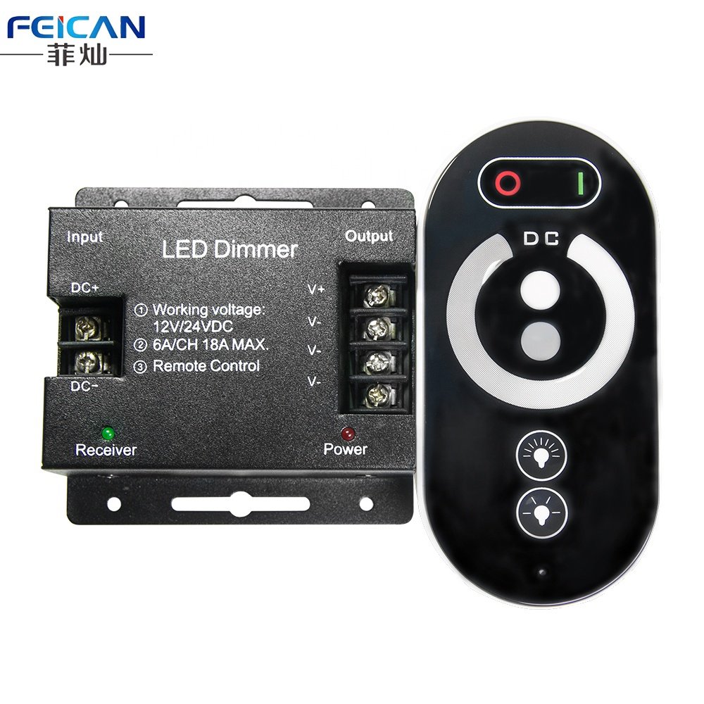 Feican LED RF Dimmer Controller with Touch Remote for Strip Light Accessories Dimmer Led DC12V 24V Rf Wireless Remote Control