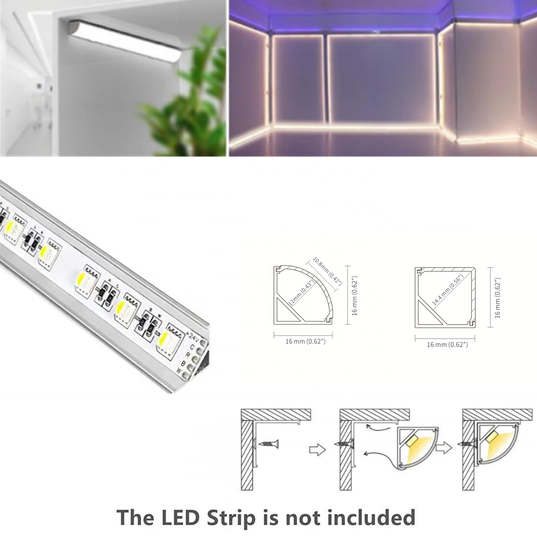 Surface Mounting Linear Lighting Profil Channel Housing 45 90 Degree Corner Aluminum Profile LED Strip Light
