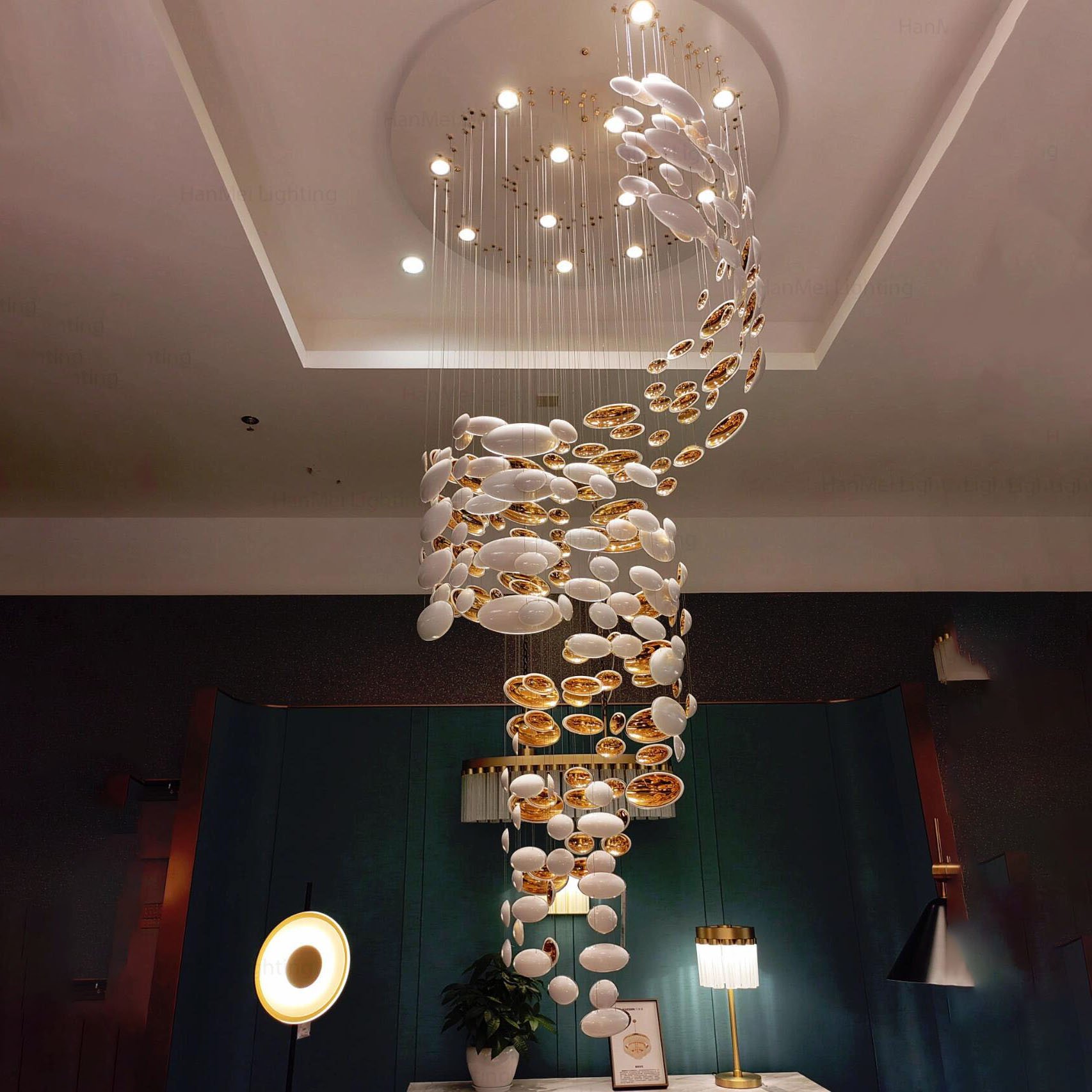 Indoor Decoration Hotel Villa Club Project High Ceiling Lamp Gold White Egg Creative Large Glass Chandelier for Staircase Hall