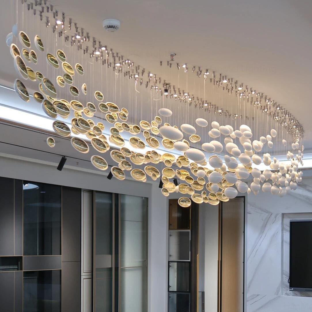 Indoor Decoration Hotel Villa Club Project High Ceiling Lamp Gold White Egg Creative Large Glass Chandelier for Staircase Hall