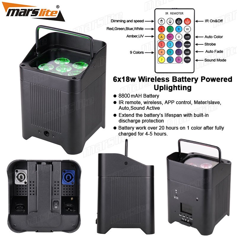 Wireless Control Uplight Par Light 6x18W RGBWAUV 6in1 Dj Light Beam Control LED Uplight Battery Wireless Club Stage DJ Lights