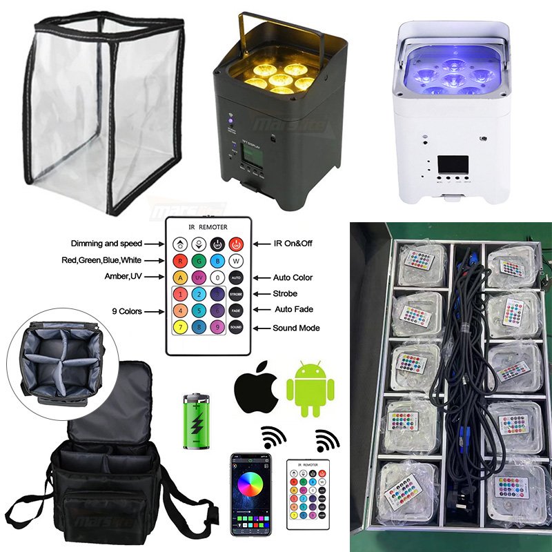 Wireless Control Uplight Par Light 6x18W RGBWAUV 6in1 Dj Light Beam Control LED Uplight Battery Wireless Club Stage DJ Lights
