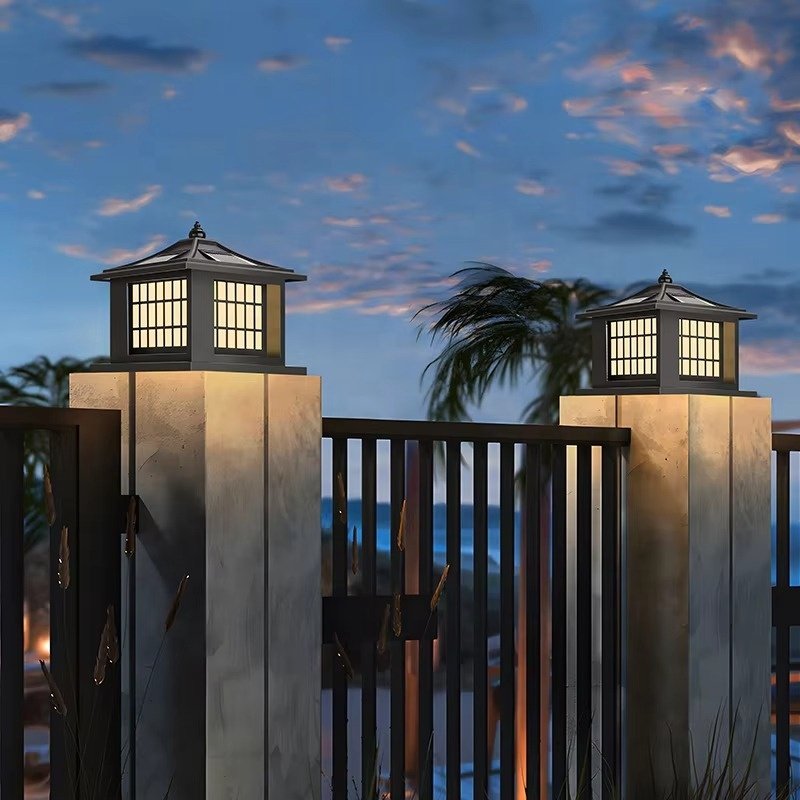 Hotel Villa Park Waterproof IP65 Garden Lighting Glass LED Solar Column Main Door Light Modern Outdoor Column Light