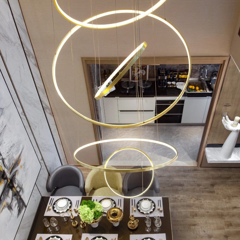 Nordic Style Decorative Staircase Hotel Commercial Show Room Custom Project Luxury Glass Round Chandelier