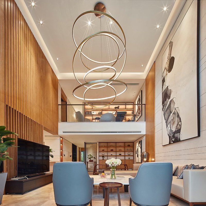 Nordic Style Decorative Staircase Hotel Commercial Show Room Custom Project Luxury Glass Round Chandelier
