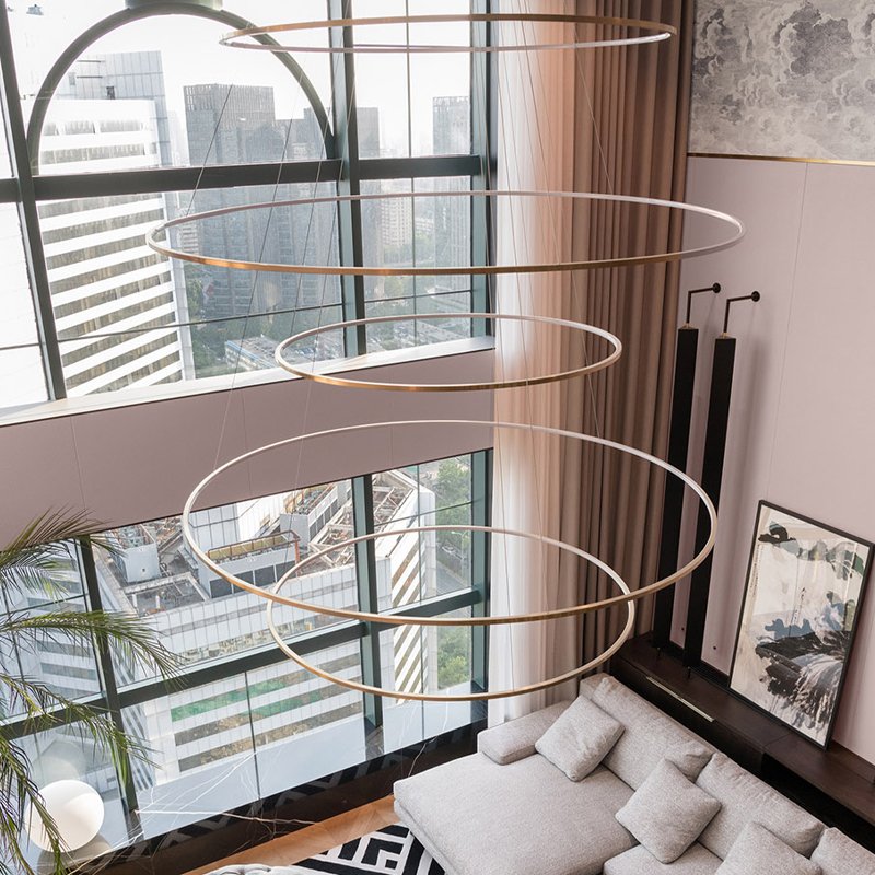 Nordic Style Decorative Staircase Hotel Commercial Show Room Custom Project Luxury Glass Round Chandelier