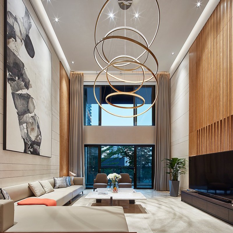 Nordic Style Decorative Staircase Hotel Commercial Show Room Custom Project Luxury Glass Round Chandelier