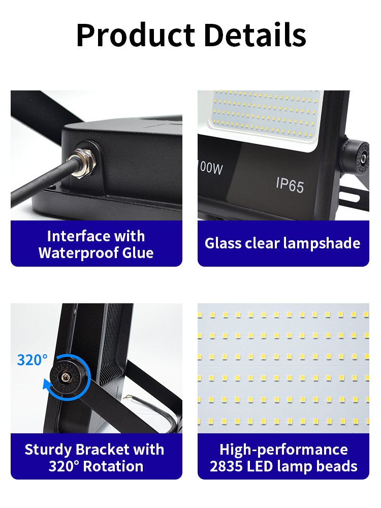 90 120 Degree Dazzle Protection Outdoor 300w 200w 100w Floodlight Led IP66 Lens Led Spotlight