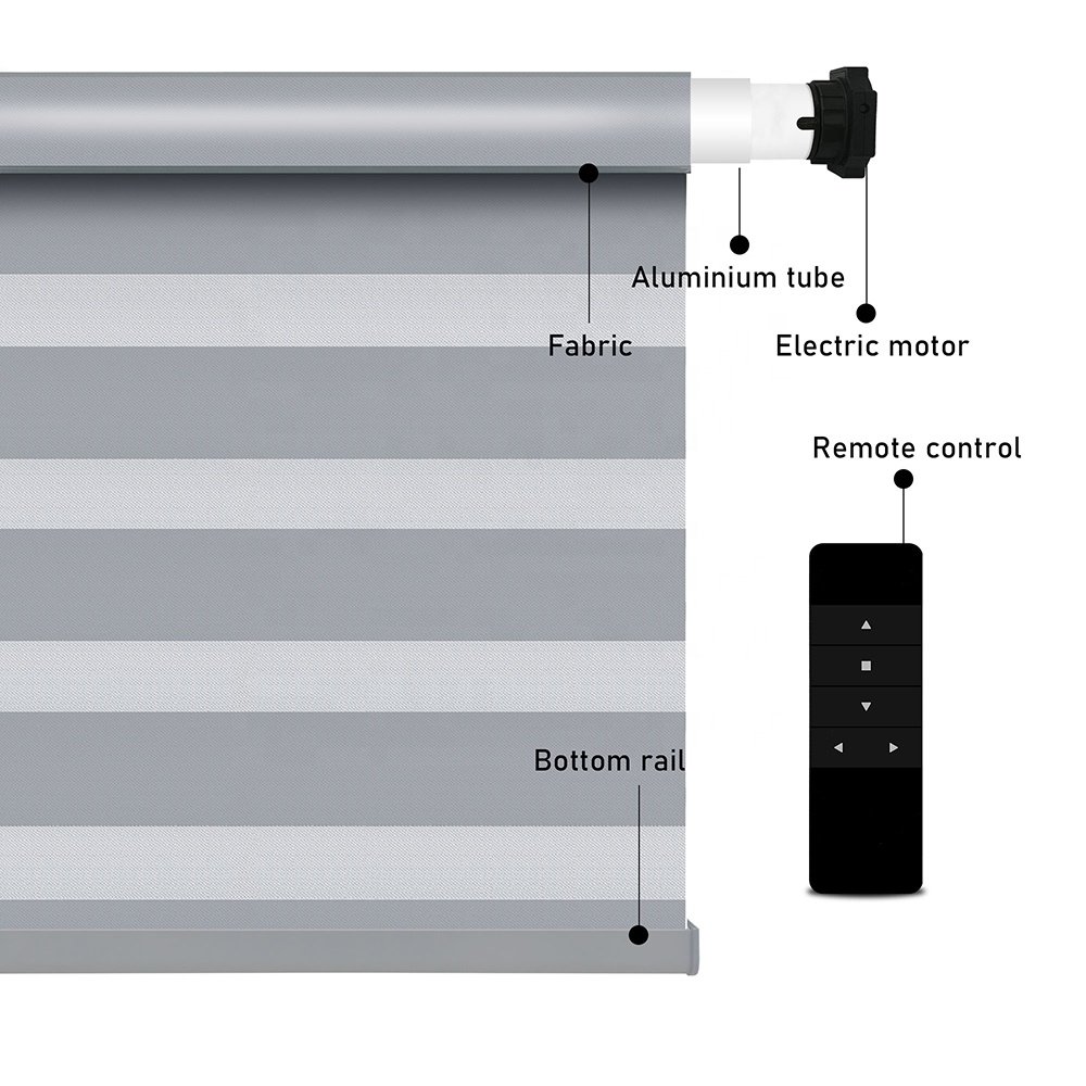 Wholesale Rechargeable Lithium Battery Dual Layer Tuya Google Alexa Compatible Smart Motorized Zebra Blinds for Window