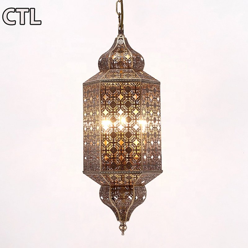 Single Hanging Kitchen Bars Loft Retro Pendant Light Classic Moroccan Style Metal Hollow Vintage Industrial Chandelier