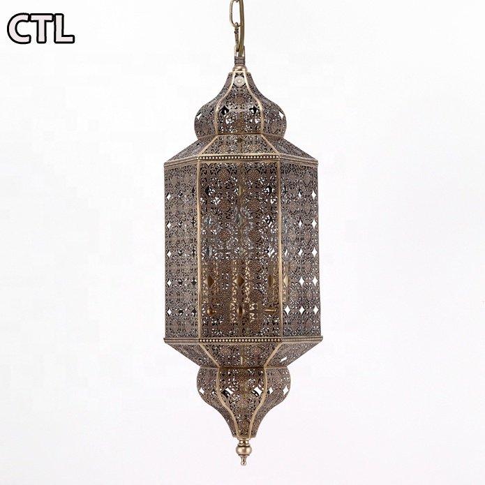 Single Hanging Kitchen Bars Loft Retro Pendant Light Classic Moroccan Style Metal Hollow Vintage Industrial Chandelier